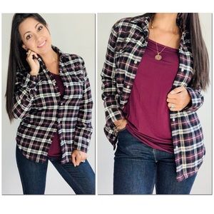 Flannel Button Down Thick, Burgundy, Black, White